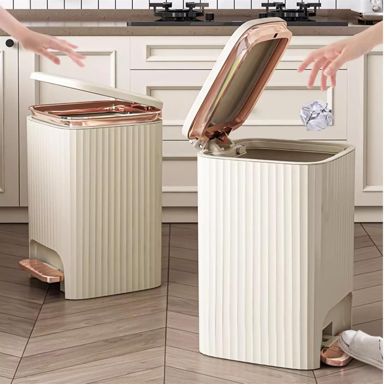 9/12 Liter Square Plastic Smart Trash Can with Double Opening Lid Pedal Trash Can for Living Room Bedroom Kitchen Bathroom Cream White Modern Design and Convenient Waste Management
