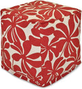 Luxurious Fluffy 17'' Wide Square Floral Pattern Cube Ottoman | UV & Fade Resistant Cozy Addition to Any Outdoor Arrangement Vanity Stool Super Soft Extra Plush Comfy Bench Patio Cherry Red Color