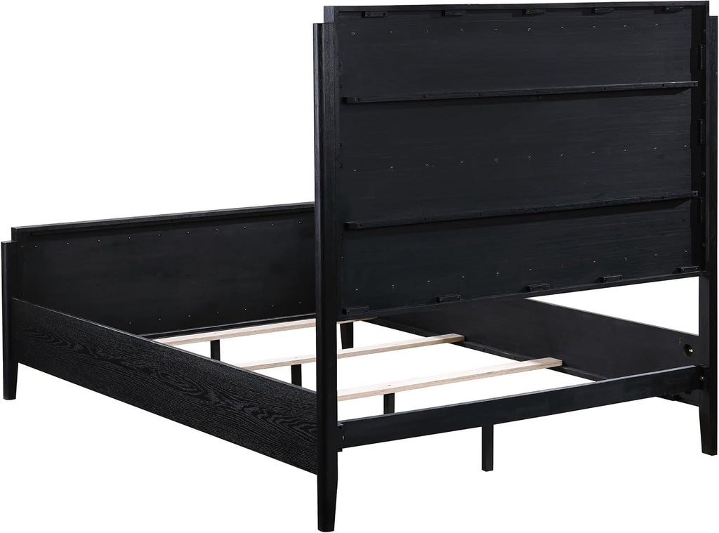 Coaster Home Furnishings Brookmead Transitional 4-Piece Bedroom Set Fabric Upholstered California King Size Panel Bed Frame 60-inch Headboard Black 224710KW-S4
