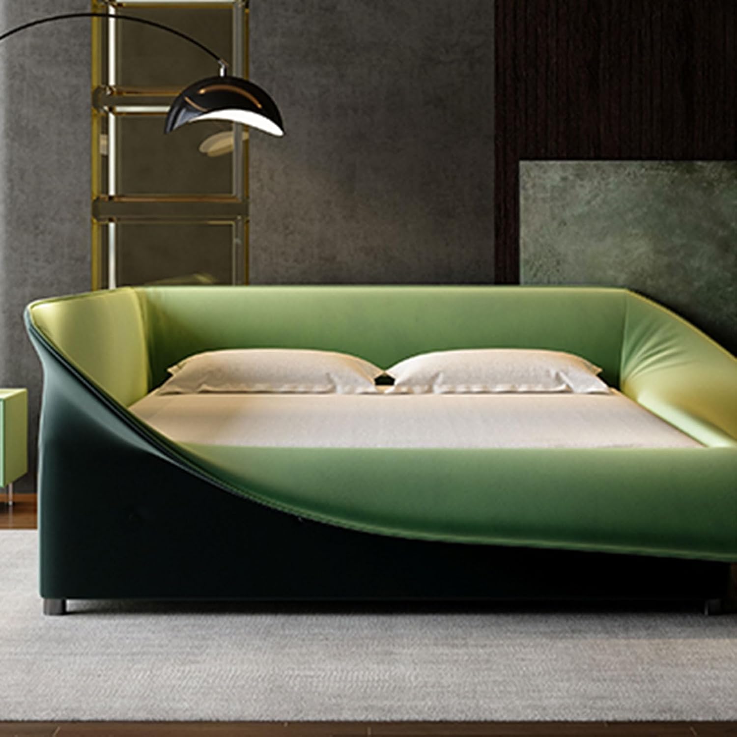 Elegant King Size Genuine Leather Bed Set Thick Padded Headboard Wooden Slats and Metal Frame Support, No Box Spring Needed Noise Free