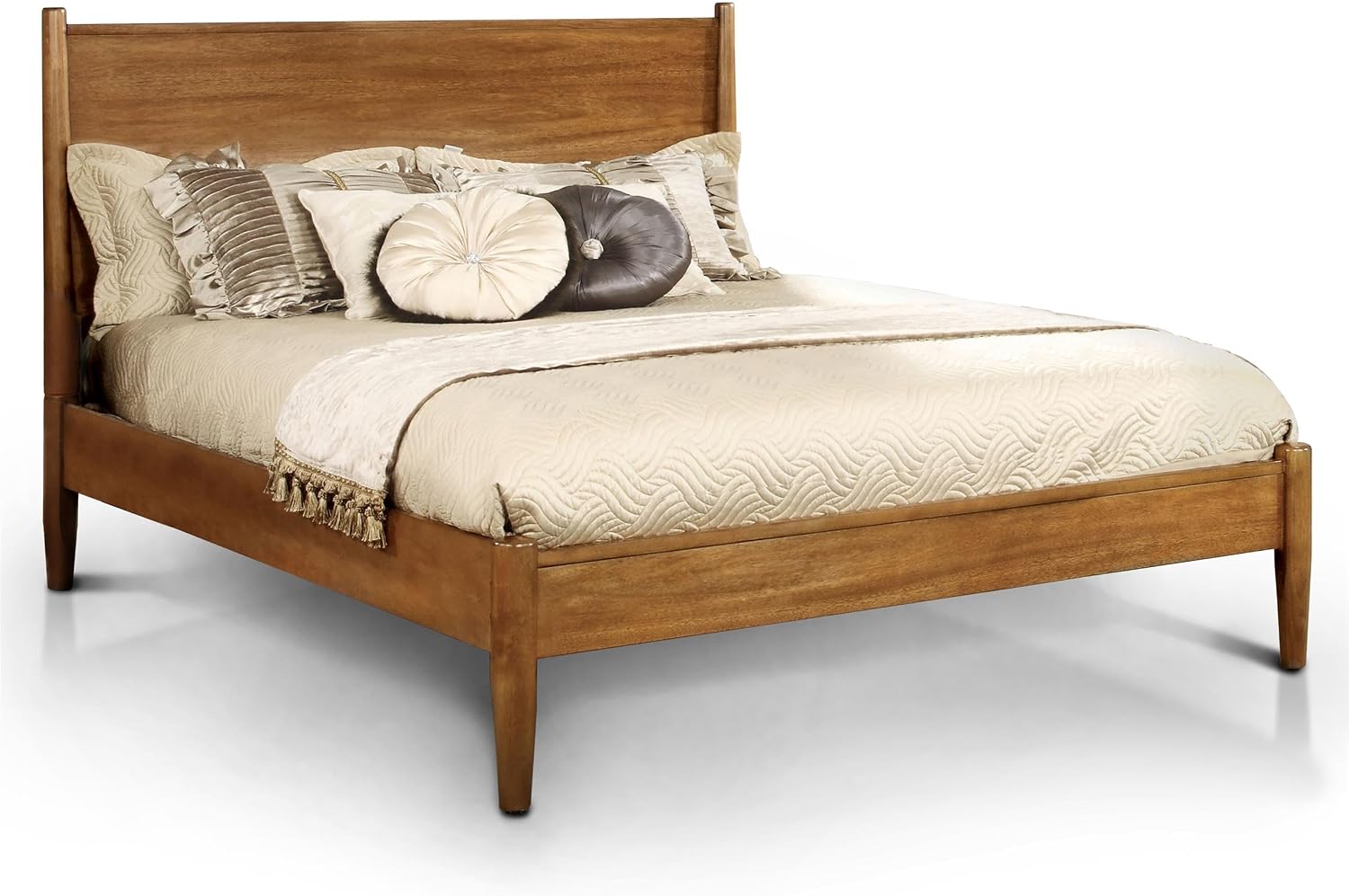 Furniture of America FOA Belkor 2-Piece Oak Solid Wood Bedroom Set - Cal King + Nightstand