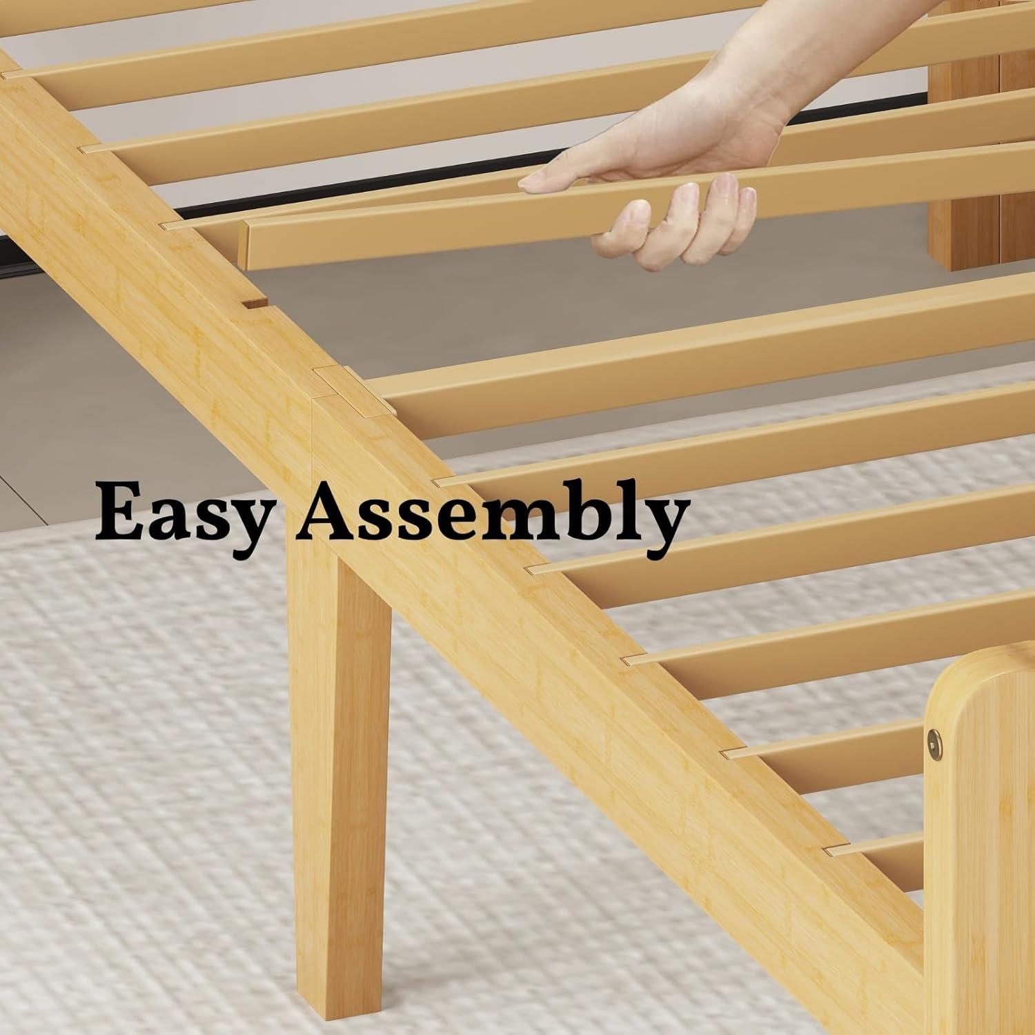 14 Inch Bamboo Wood King Size Platform Bed Frame with Headboard and Footboard, Metal Slat Support King Bed Frame No Box Spring Needed, Heavy Duty, Easy Assembly, Noise Free, Reinforced