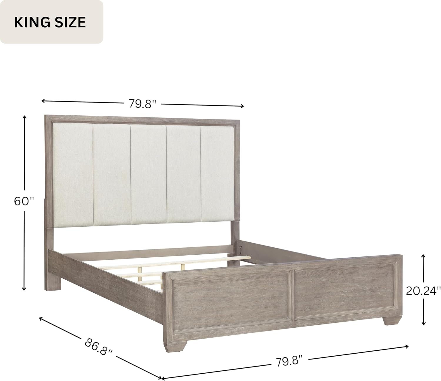 Roundhill Furniture Ennesley 3-Piece Gray Wood Bedroom Set, Upholstered Bed and 2 Nightstands, King