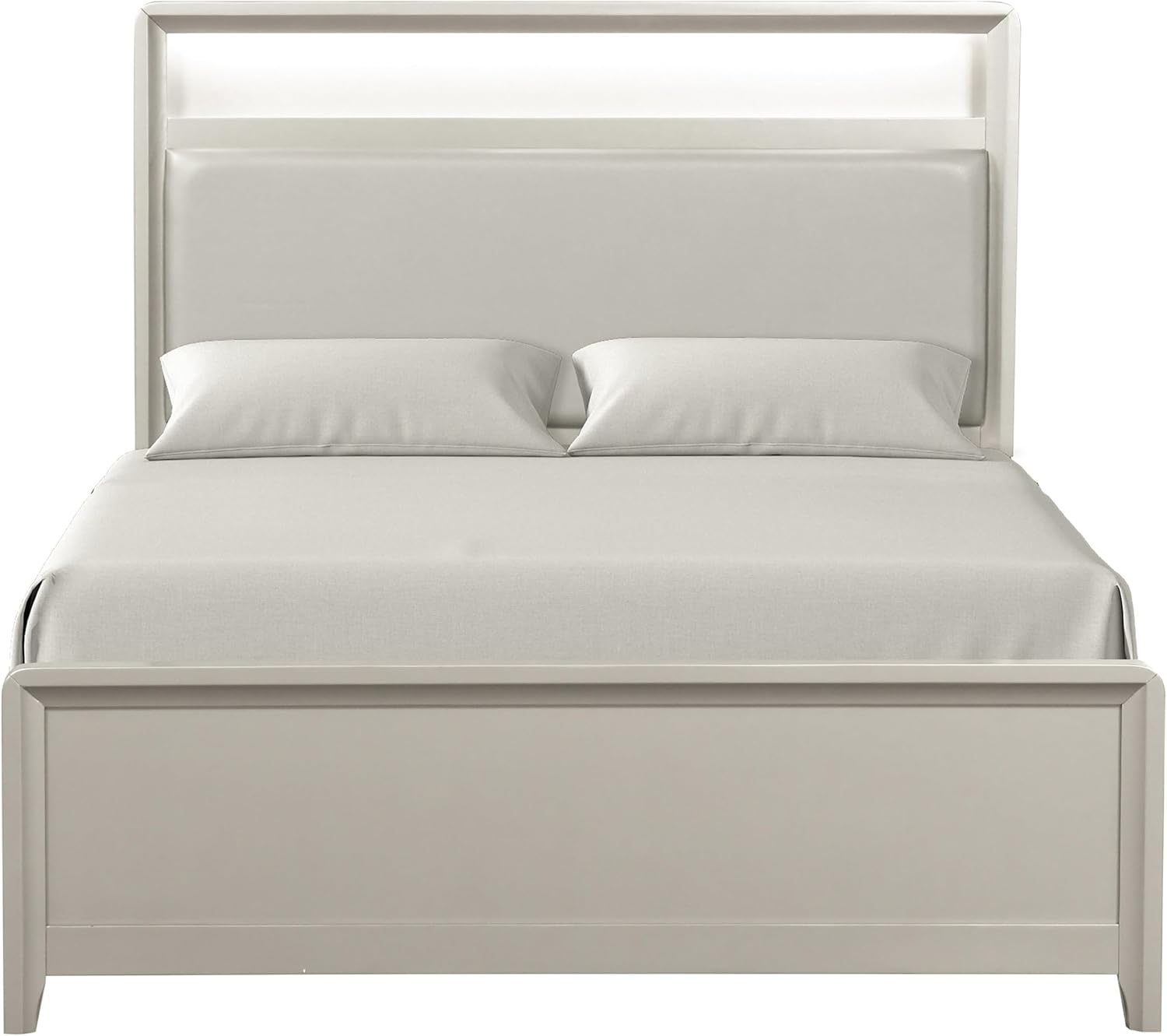 Furniture of America Standin Modern Wood 3-Piece Bedroom Set with LED on Bookcase Headboard, USB-A and USB-C on Both Sides, Brushed Nickel Finish, Box Spring Needed, Queen, Champagne