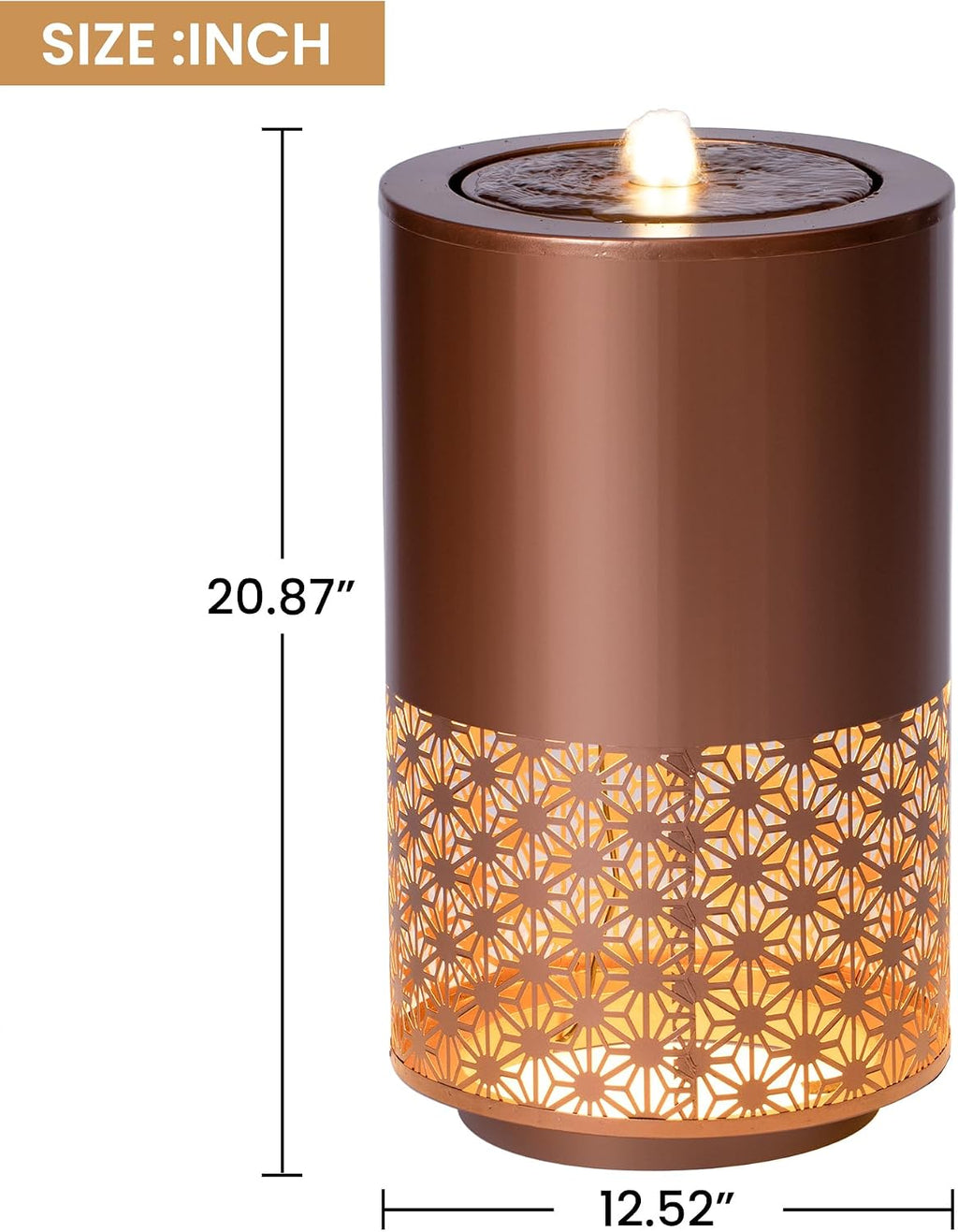 Merax 20.87' H Brown Metal Cutout Outdoor Water Fountain with LED Lights, Modern Freestanding Candle Style Water Feature for Patio Backyard Decor