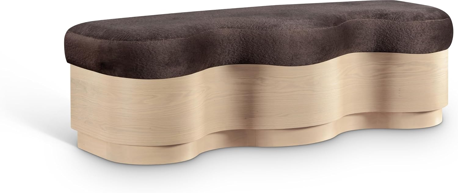 Meridian Furniture Savoy Brown Velour Fur Fabric Bench