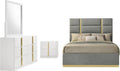 Coaster Home Furnishings - INES - Wood - 4-Piece Bedroom Set with Upholstered Bed and Flat Drawer Fronts - Bedroom - Queen Size - White High Gloss and Grey - 223091GRYQ-S4