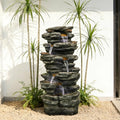 Naturefalls 40inches High Outdoor Rock Water Fountain with LED Lights - 6-Tiers Poly-Resin Cascading Waterfall Fountain for Garden, Patio, Yard, Home Decor