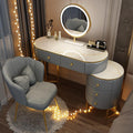 Corner Makeup Table Set Makeup, Women Dresser Table Vanity with 5-6 Drawers, Vanity Dressing Table with 360° Rotating Mirror, Makeup Vanity Benches Vanity Desk ，100cm Grey Petal Chair