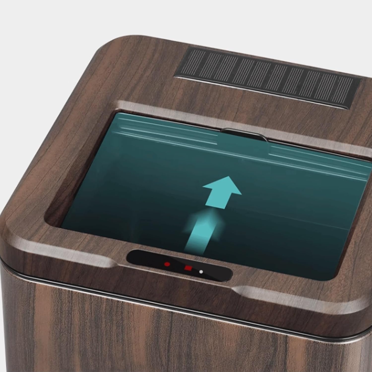 Rechargeable Smart Sensor Trash Can Electric Wood Grain with Lid 12L Capacity Ebony Finish Ideal for Home Kitchen and Bathroom