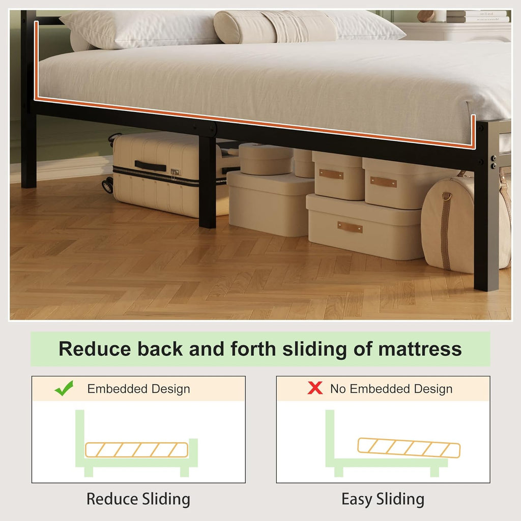 Lutown-Teen California King Bed Frame with Headboard and Footboard, 12 Inch Classic Metal Platform Bed Frame, Under Bed Storage, No Box Spring Needed, Easy Assembly, Noise Free, Black
