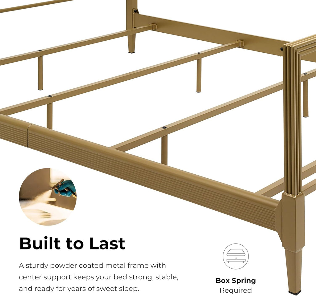Furniture of America Blair Modern Metal Full Size Bed Frame with Subtle Reeded Lines, Sturdy Bedframe for Bedroom, Guest Room, Box Spring Required, Gold