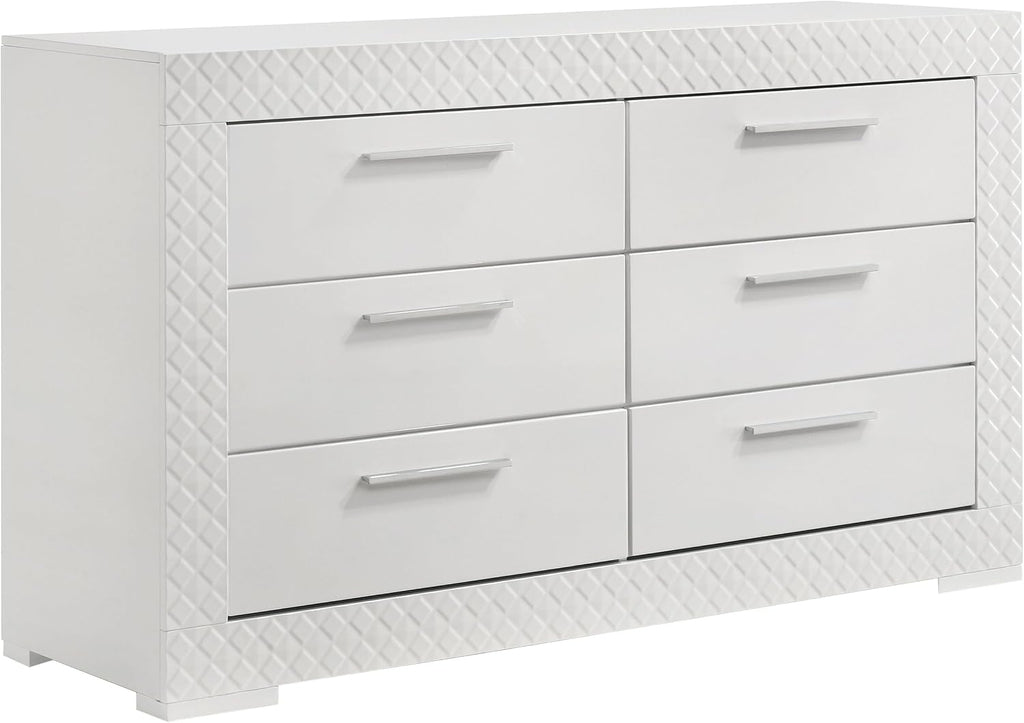 Coaster Home Furnishings Ives Contemporary 4-Piece Bedroom Set Eastern King Size LED Panel Bed Frame 57-inch Headboard White High Gloss 224941KE-S4