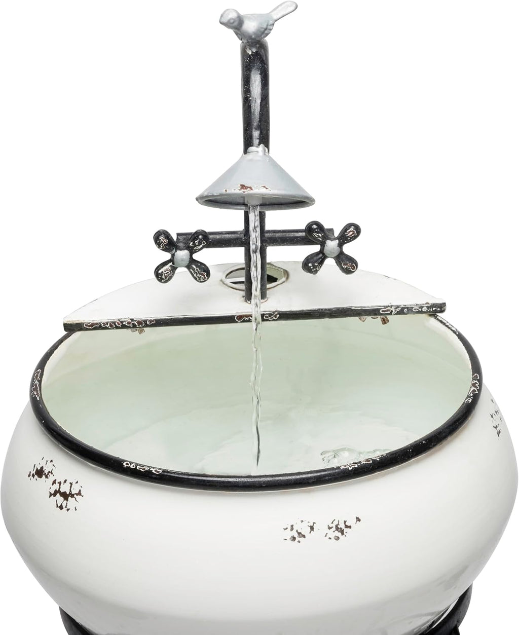 Alpine Corporation YHL170 32' Indoor/Outdoor Antique Metal Sink Water Fountain with Stand – Charming Waterfall Feature for Garden, Patio & Home Decor, White