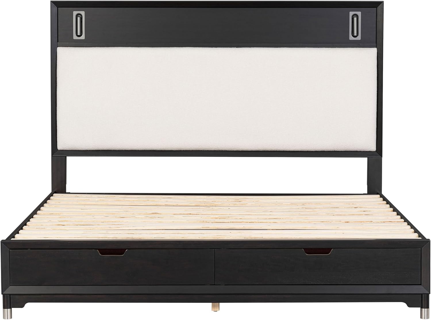 Furniture of America Forma Modern Solid Wood 3-Piece Bedroom Set with Storage Bed with LED Reading Lights, Ball-Bearing Glide, USB Charging Ports on Nightstands, No Box Spring Needed, Queen, Black