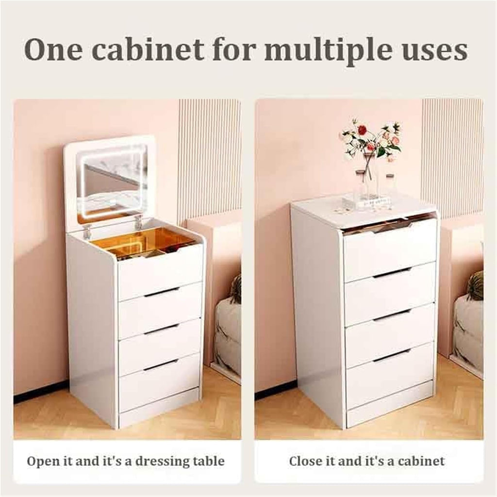 Vanity Desk with Mirror & 3 Drawer Dressing Table with Soft Stool 3-in-1 Corner Vanity Set for Living Spaces,Ideal for Home