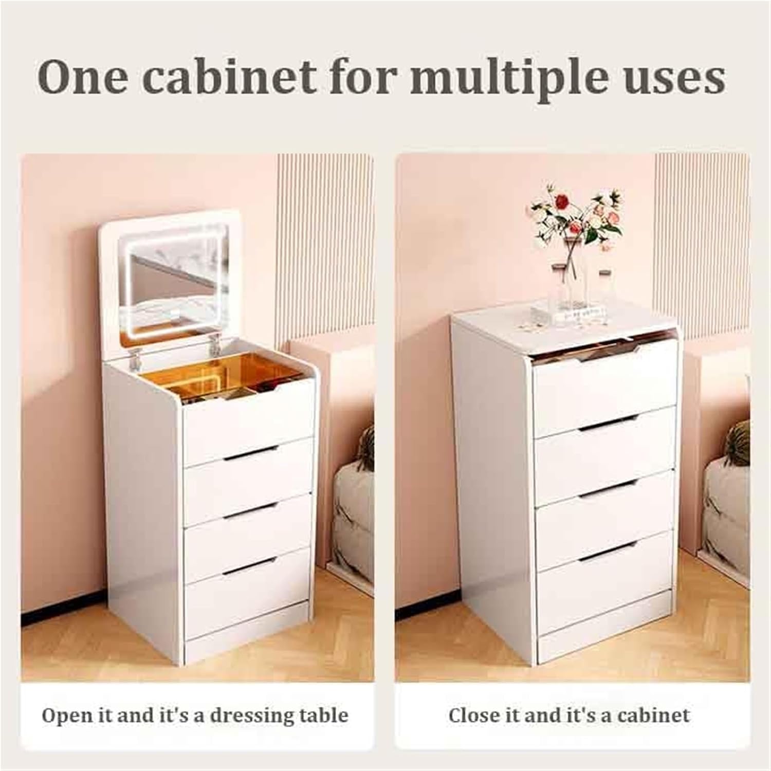 Vanity Desk with Mirror & 3 Drawer Dressing Table with Soft Stool 3-in-1 Corner Vanity Set for Living Spaces,Ideal for Home