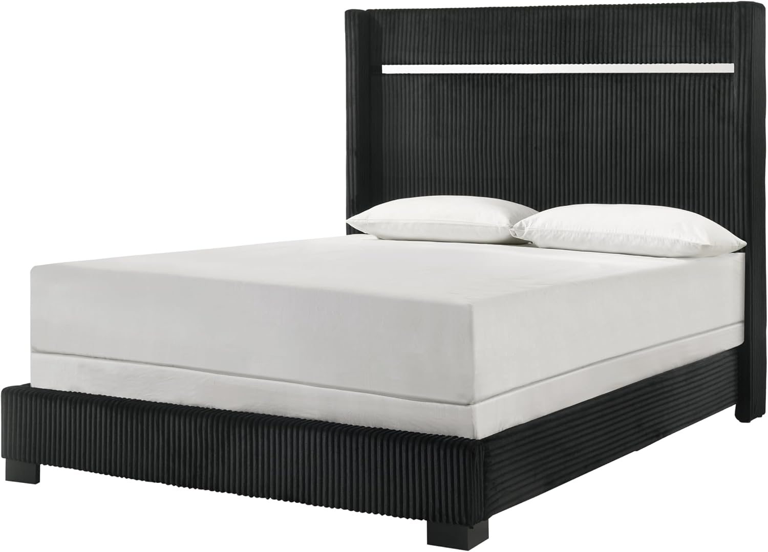 Generic Black Finish Upholstered King Size Channel Tufting Panel Bed 5pc Wooden Bedroom Set, HS00B9295K5pc