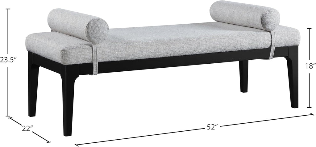 Meridian Furniture 22073Grey Priscilla Collection Art Deco Bench with Rich Linen Textured Interwoven Polyester Fabric, Light Beige Weave, Finished Solid Wood, 52' W x 22' D x 23.5' H, Grey