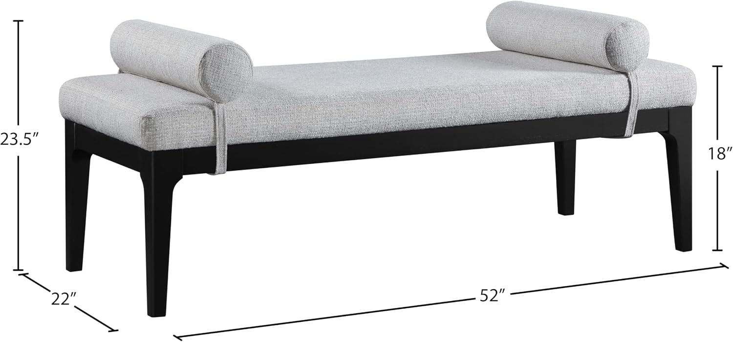Meridian Furniture 22073Grey Priscilla Collection Art Deco Bench with Rich Linen Textured Interwoven Polyester Fabric, Light Beige Weave, Finished Solid Wood, 52' W x 22' D x 23.5' H, Grey