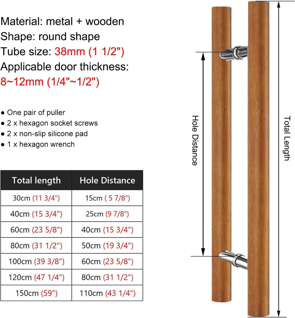 Modern Barn Door Handle Set for Interior/Exterior Doors, H Shaped Wooden Sliding Barn Door Handle Push and Pull Hardware (Brown, 80cm/31 1/2 inch and 50cm)