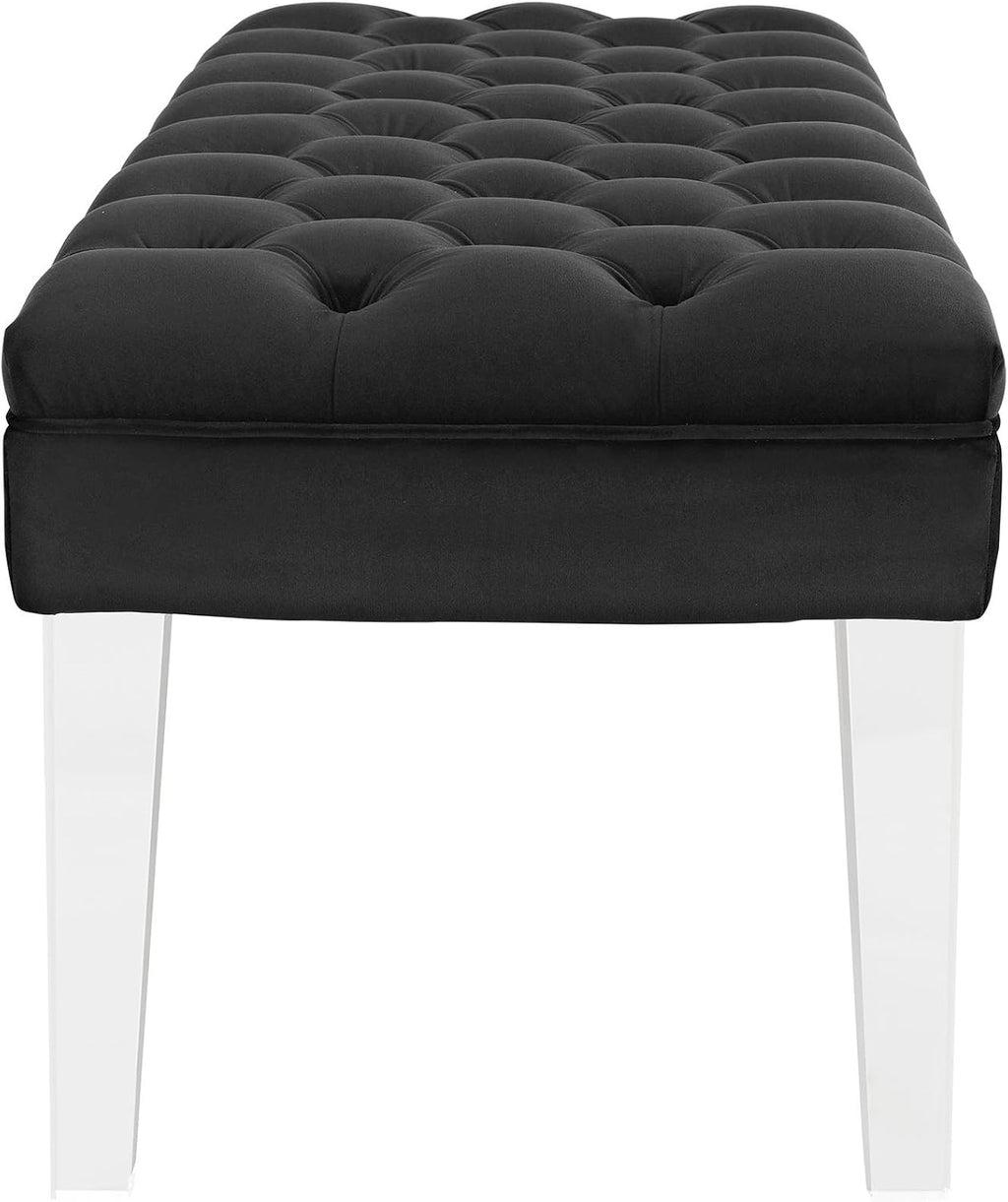 Modway Valet Tufted Button Performance Velvet Upholstered Bedroom Or Entryway Bench with Acrylic Legs in Black