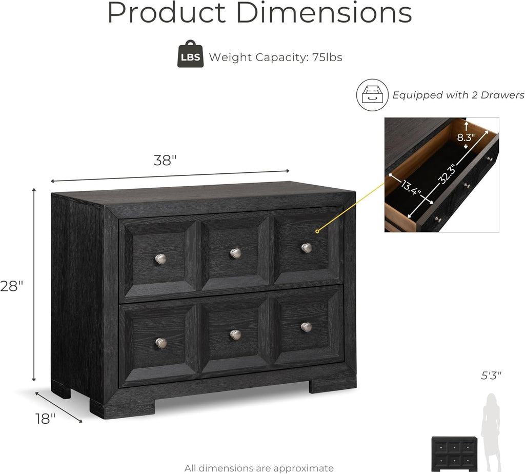 Furniture of America Dannen Modern Solid Wood 3-Piece Bedroom Set with Oversized Nightstand, Cedarwood-Lined Bottom and Felt-Lined Top Drawers, Box Spring Needed, King, Weathered Black