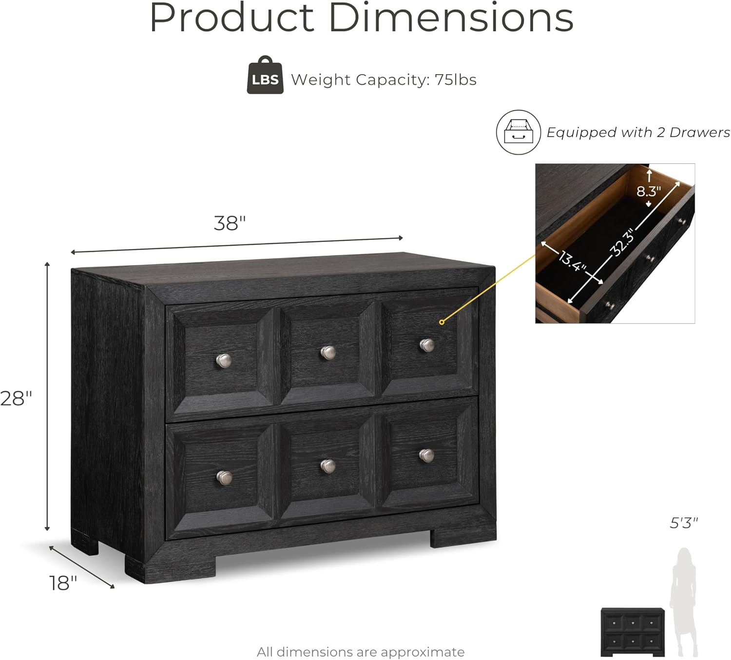 Furniture of America Dannen Modern Solid Wood 3-Piece Bedroom Set with Oversized Nightstand, Cedarwood-Lined Bottom and Felt-Lined Top Drawers, Box Spring Needed, King, Weathered Black