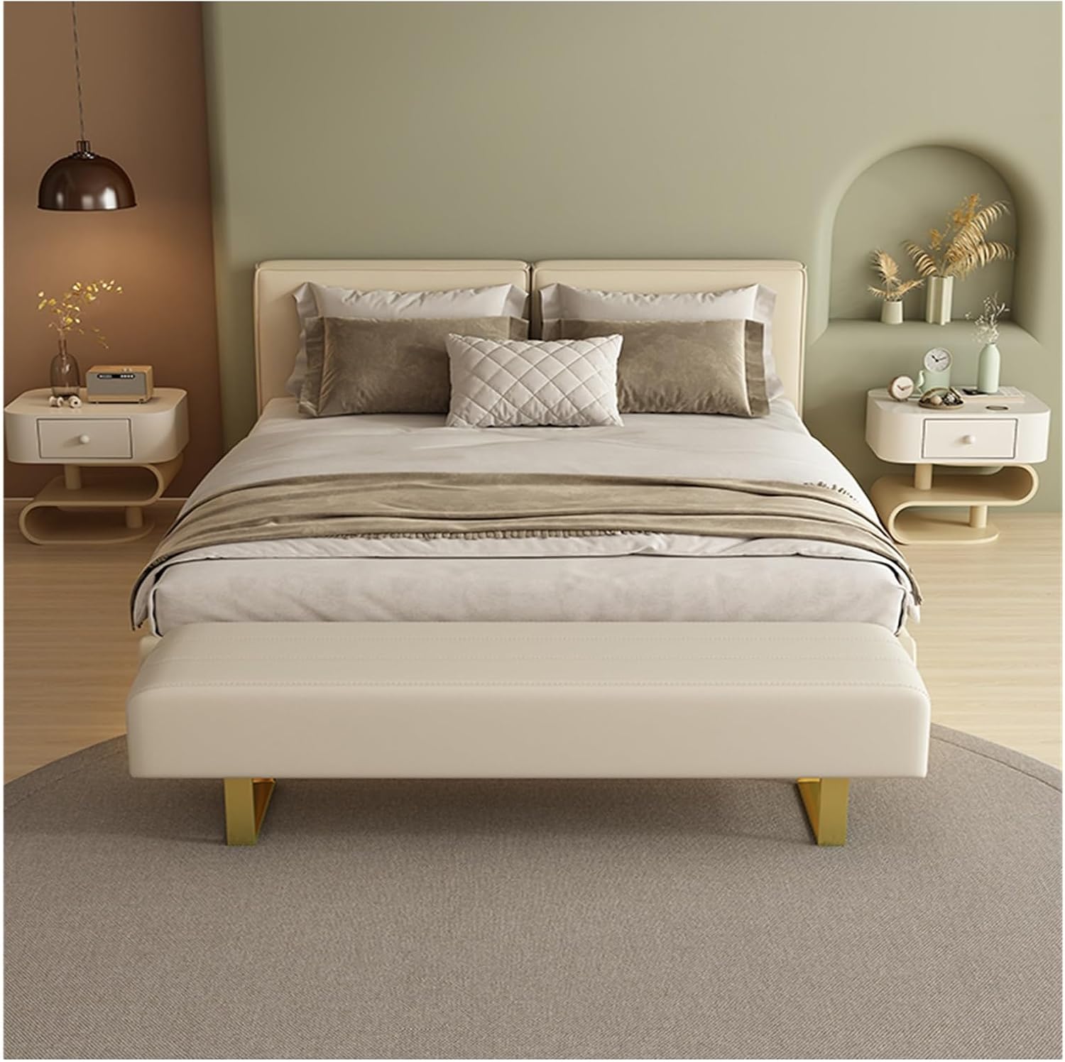 End of Bed Bench End of Bed Bench,Modern Entryway Bench Faux Leather Upholstered Dining Bench,Vanity Bench with Metal Legs,Tufted Bedroom Bench for Makeup Room, Living Room, Bathroom Entrance Bench(Br