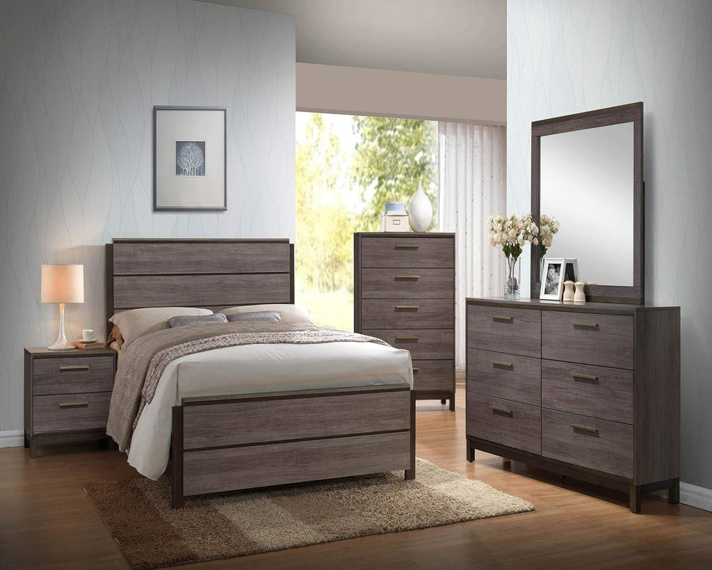 Kings Brand Furniture 3-Piece Antique Grey Bedroom Set – King Size Wood Bed Frame with 2 Nightstands