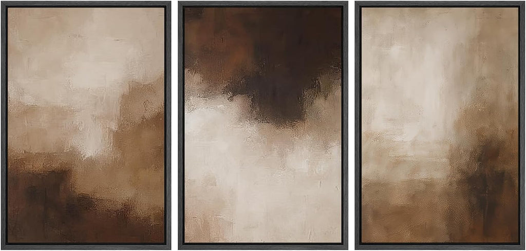 SIGNWIN Framed Canvas Print Wall Art Set Warm Neutral Abstract Brown and Beige Modern Minimalist Illustrations Modern Art Decorative Scenic Rustic for Living Room, Bedroom, Office - 24'x36'x3 Black