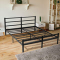 AKSG Queen Bed Frame with Headboard 14 Inch Platform Bed Frame No Box Spring Needed Metal Queen Size Bed Frame with Storage Heavy Duty Steel Slat Black