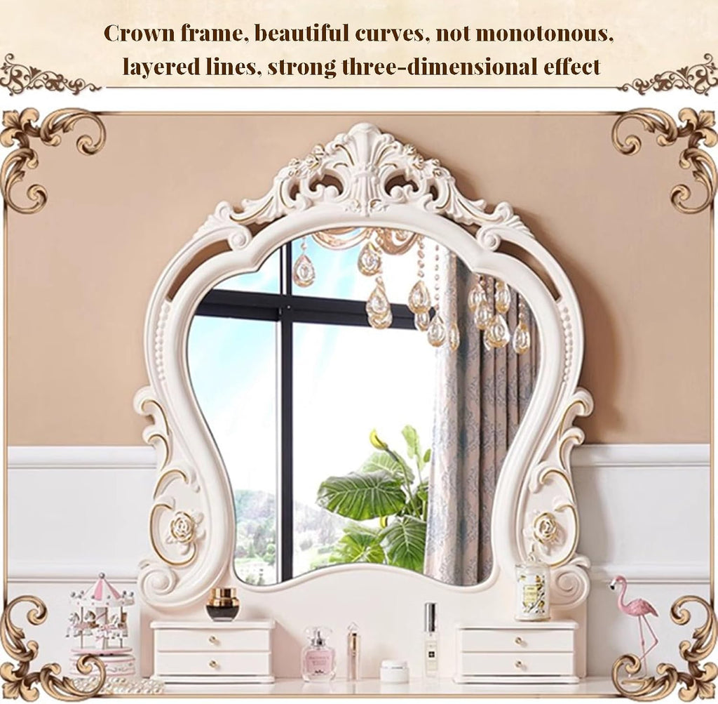 Dressing Table,Vanity Desk with Drawers and Cushioned Stool,Makeup Vanity Table Set with Mirror and Light,European Retro(C)