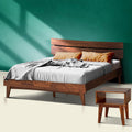 Acacia Aurora Queen Solid Wood Bed Frame with Headboard – Gift Matching Nightstand Included, Mid-Century Modern Farmhouse, Walnut Finish, 800 lbs Capacity, Sturdy, No Box Spring, Easy Assembly