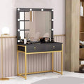 Vanity Desk with Lighted Mirror,Cosmetic Bedroom Dresser Make Up Desk,Vanities Benches Table Set with Large Tabletop,Free Make-up Organizer (Color : Black Gold, Size : 120cm)