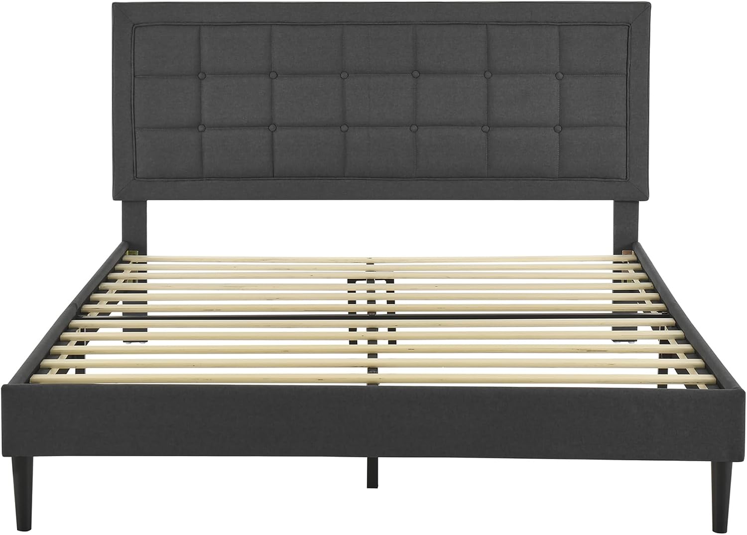 Decoro Mornington Upholstered 2.0 Platform Bed, Button-Tufted Fabric Headboard and Metal Frame with Wood Slat Support, Dark Grey, Queen