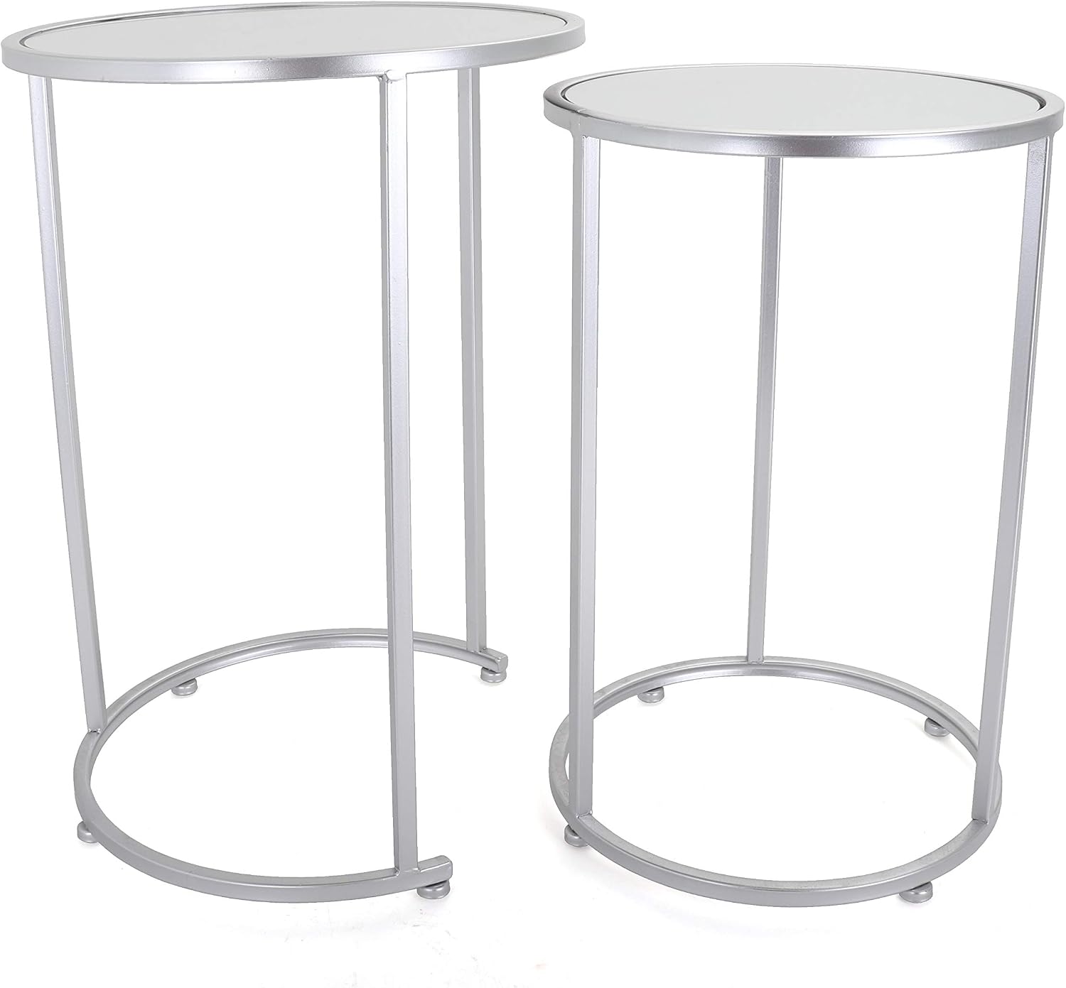 Rutledge & King Round End Table Set - Silver End Tables with Mirrored Tops - Nesting Round Accent Tables - Silver and Mirrored Metal Side Tables Odessa End Table Set