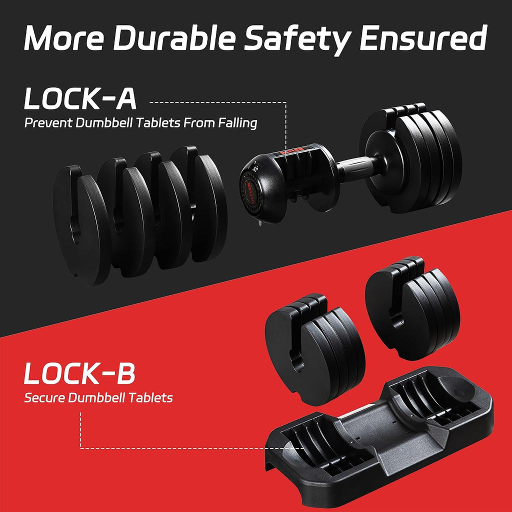 ALTLER 22LBS/25LBS/52LBS Single/Pair Adjustable Dumbbells Set Premium Rubber Coated Dumbbell Set with Secure Locking Mechanism for Safe & Customizable Strength Training