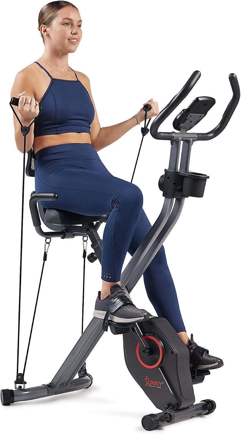 Sunny Health & Fitness Smart Folding X-Bike, Portable Compact Exercise Bike for Indoor Cycling Workout, Home Cardio Training Machine, Free SunnyFit App Bluetooth Connect
