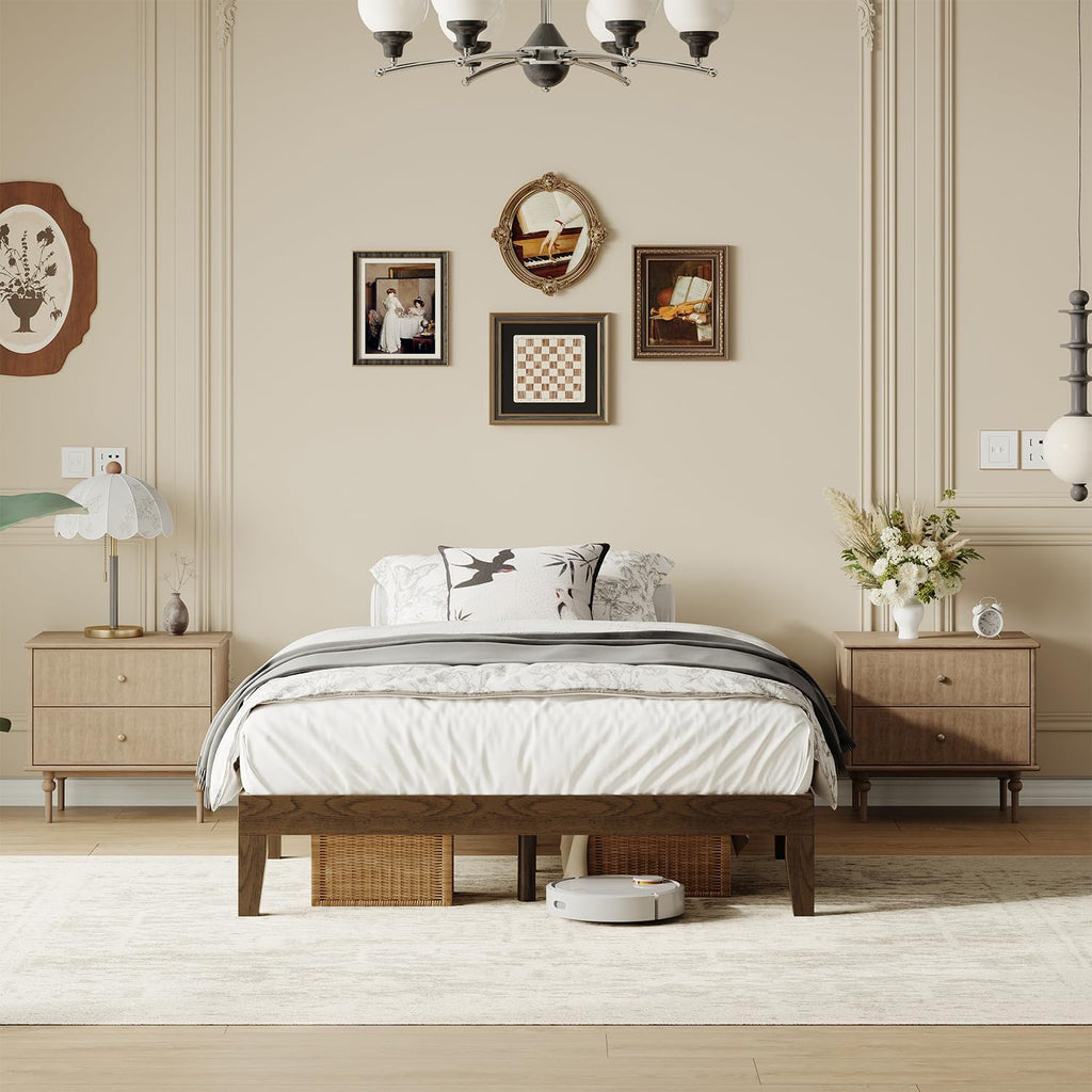 Full Size Wood Platform Bed Frame, 12 Inch Solid Wood Bed Frame with Wooden Slats, No Box Spring Needed, Easy Assembly,Espresso