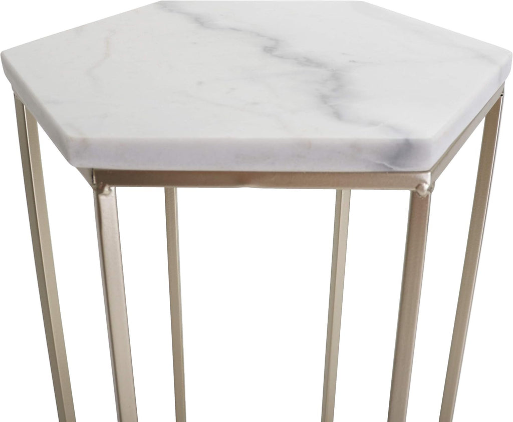 Rutledge & King Hexagon End Table Set - End Tables with Mirrored Tops - Nesting Geometric Accent Tables - Marble Metal Side Tables Hexagon End Table Set (Gold)