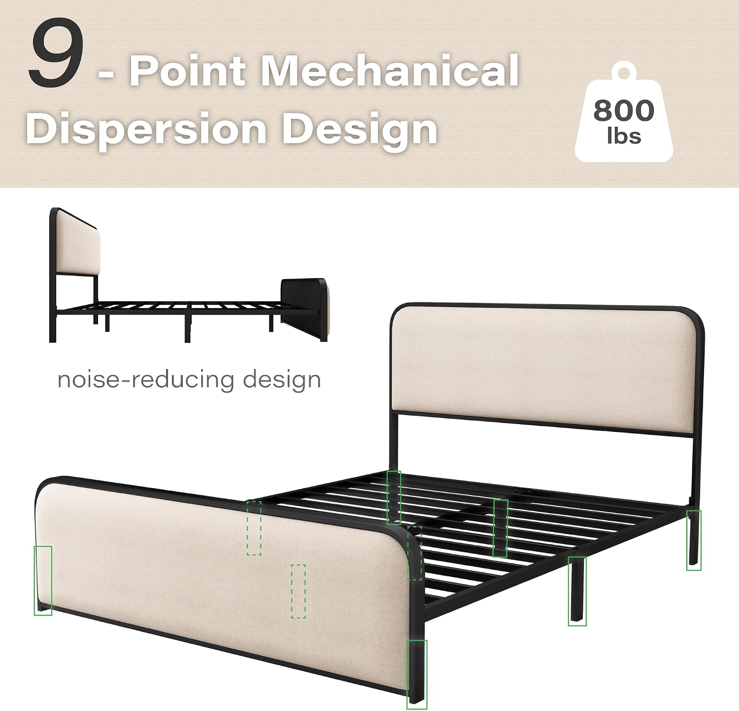 Queen Metal Platform Bed with 4 Under Bed Drawers, Modern Minimalist Linen Upholstered Bed Frame with Headboard & Footboard, Squeak-Free, No Box Spring Needed, Easy Assembly, Cream Beige