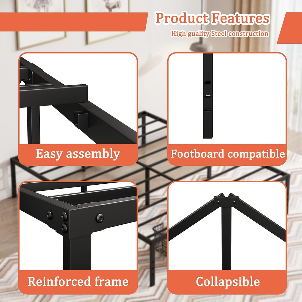 King Size Bed Frame14 inch High Metal Platform Bed Frames Heavy Duty King Bed Frame, No Box Spring Needed, Sturdy Steel Slat Foundation, Under Bed Storage, Easy Assembly