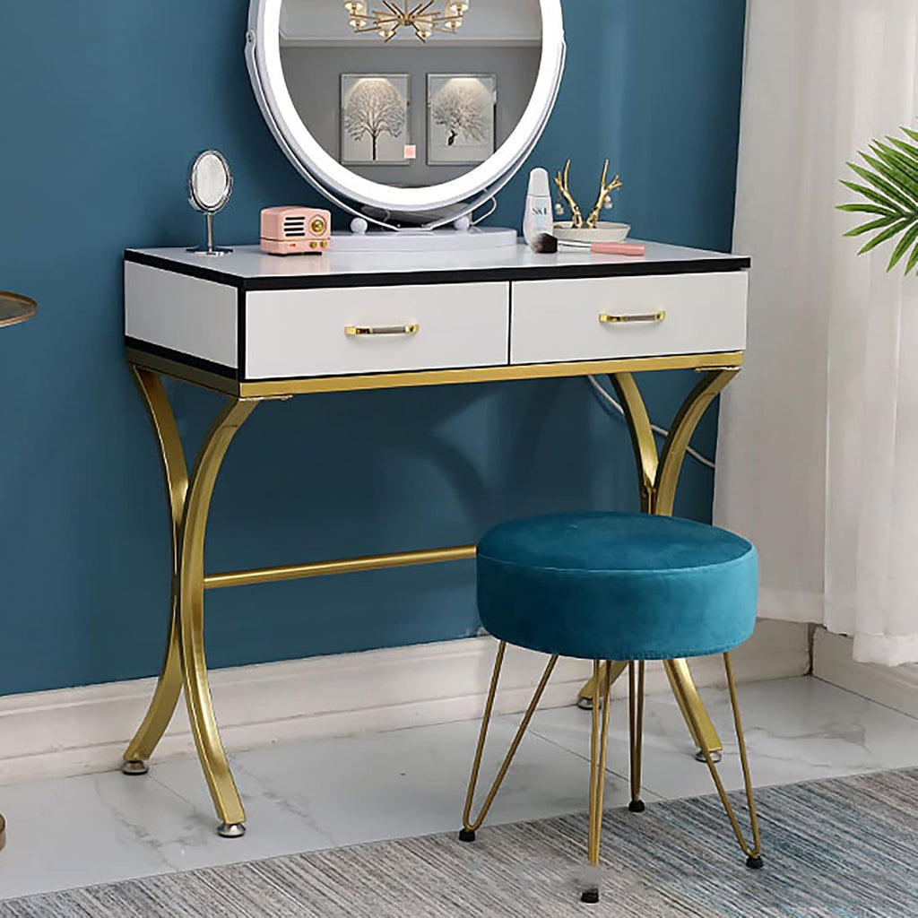 BTZHY Vanity Chair,Velvet Vanity Stool, Vanity Chairs for Makeup Room, Soft Foot Stool with Metal Legs, Makeup Chair for Vanity Bench Ottoman Footrest Vanity Chair for Bedroom, Living Room and Entryw