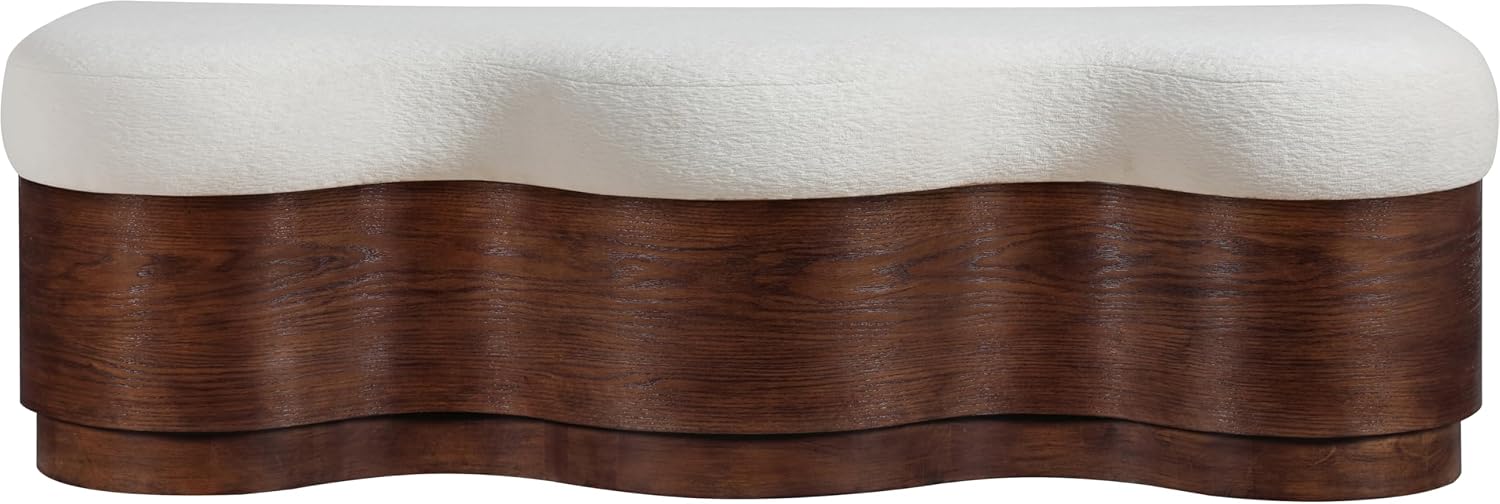Meridian Furniture 22082Cream Savoy Collection Art Deco Bench with Soft Cream Velour Fur Fabric, Rich Brown Walnut Finish, Mix of Solid Wood & MDF, 60' W x 18.5' D x 18.5' H, Cream