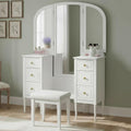 Merax Antique Vanity Desk with Triple Mirror, 46' Makeup Vanity Set with Cushioned Stool, Large Dressing Table with 6 Storage Drawers for Bedroom Dressing Room, White