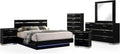 Furniture of America Alexandria Glam Wood 6-Piece Bedroom Set with Embedded LED Light, USB Charger, Felt-Lined Top Drawers, No Box Spring Required for Bedroom, Guest Room Bed, Queen, Black, Chrome