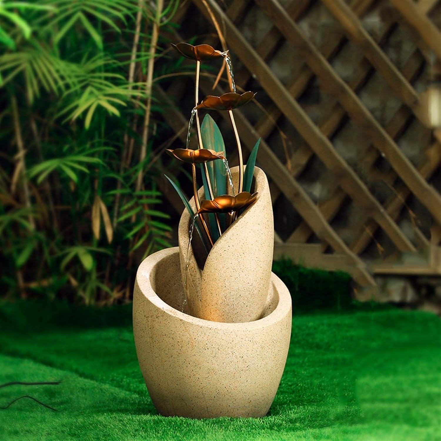 Tabletop Water Fountain Tiered Copper Flowers Modern Decorative Fountain Indoor or Outdoor Floor Water Fountain 28.7' High Cascading for Yard Garden Patio Deck Home Home Decor