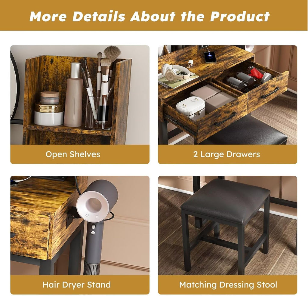 Vanities & Vanity Benches (Retro Gray+ 2 Drawers)