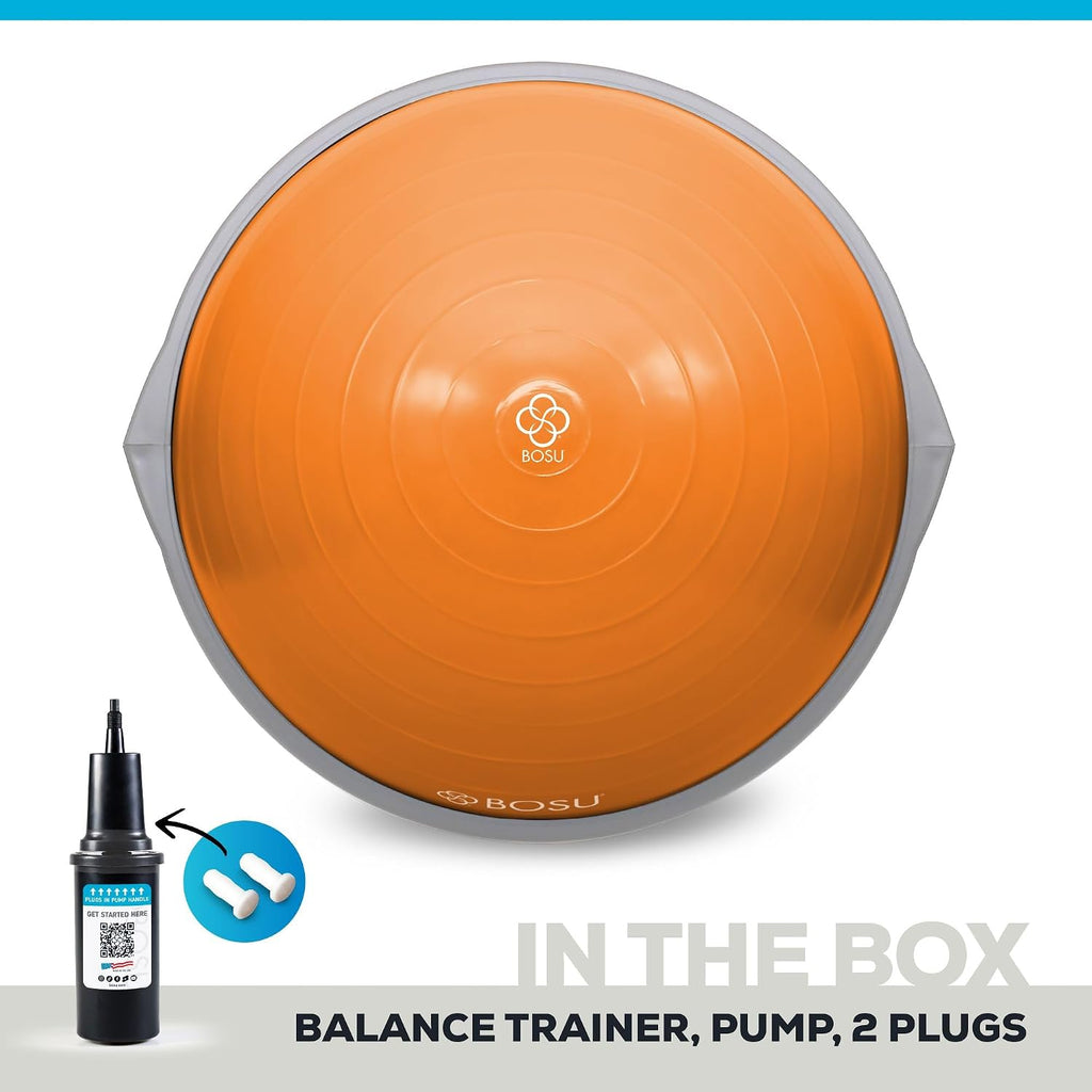 Bosu Balance Ball Exercise Trainer, Home Gym Equipment w/Guided Workouts & Pump, 26' Inflatable Fitness Platform for Strength Training, Standing, Balancing, and Core Workout